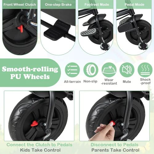 Miniatura 6 de HONEY JOY Triciclo, cochecito 6 en 1 para niños con asa de empuje ajustable y toldo, asiento reversible, cinturón de seguridad, pedal plegable, Gris