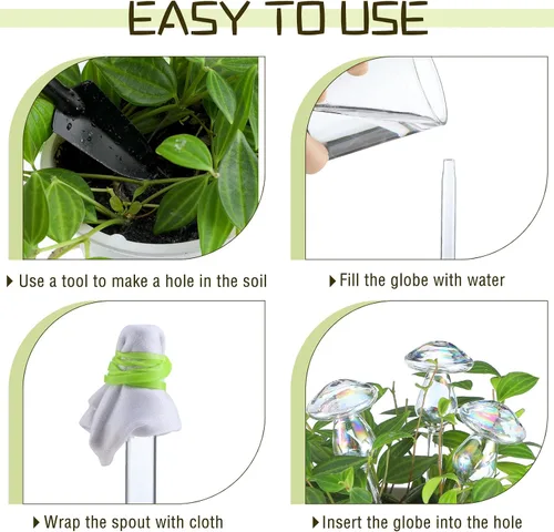 Miniatura 4 de meekoo 10 globos de riego de plantas de vidrio para riego automático al aire libre, dispositivo de inserción de maceta con degradado de arco iris