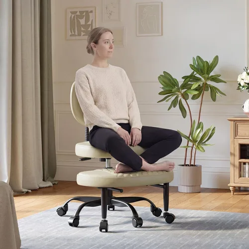 Miniatura 7 de Silla de oficina con patas cruzadas, sillas giratorias de 360° para adultos, silla de oficina ergonómica de patas cruzadas ajustable en altura