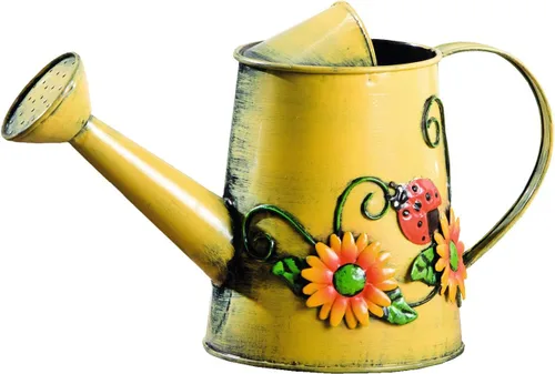 Westcharm Florero decorativo de metal pequeño de 1 litro con girasol y mariquita para plantas de interior y exterior, decoración del hogar,