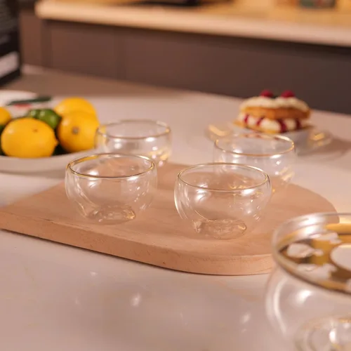 Miniatura 3 de CNGLASS Juego de 4 tazas de té de vidrio de doble pared, 5.1 onzas, tazas de té transparentes aisladas asiáticas, 5.1 fl oz, pequeña taza