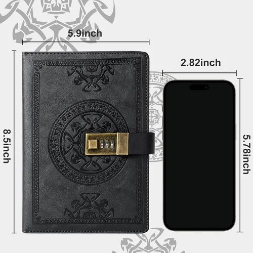 Miniatura 7 de Diario CAGIE con cerradura para hombres y mujeres, recargable con 290 páginas rayadas, diario con cerradura con bolígrafo, diario de escritura
