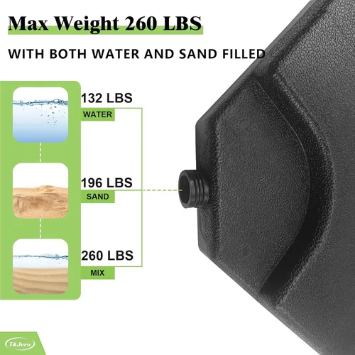 Miniatura 4 de T&Jero Base de plástico resistente de 4 piezas para patio al aire libre, sombrilla voladiza, 260 libras con relleno de agua y arena, color negro