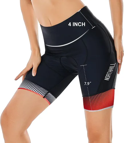 Miniatura 7 de NORTHHILL Pantalones cortos de ciclismo acolchados para mujer, pantalones cortos de ciclismo de cintura alta con forro 4D acolchado de gel Spin