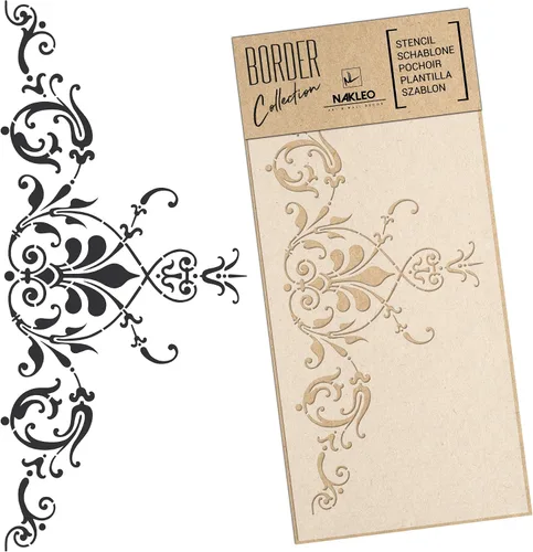 Miniatura 9 de NAKLEO Plantilla de pared de borde de 8.3 x 17.7 pulgadas, patrón de adorno Art Nouveau, plantilla de plástico reutilizable, pintura a rayas, arte
