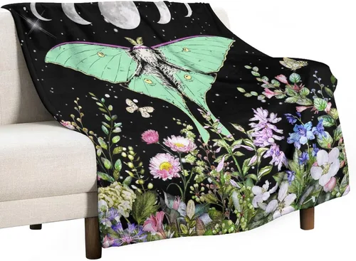 Miniatura 38 de Manta gótica de franela de polilla abstracta, mágica, bohemia, mariposa, esqueleto, luna, estrellas, manta estética para hombres, mujeres, niñas