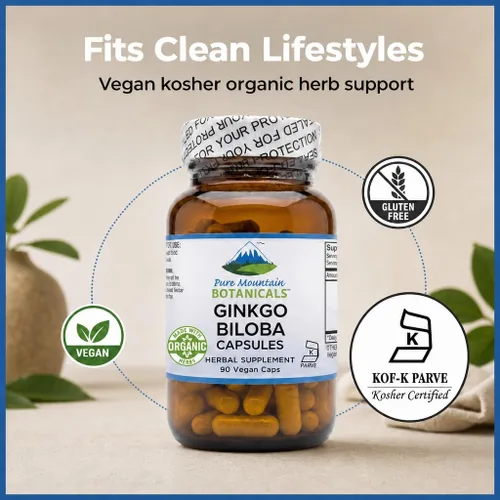 Miniatura 8 de Pure Mountain Botanicals Cápsulas de Ginkgo Biloba - 400 mg - 90 unidades - Hierbas orgánicas, veganas, kosher - Suplemento de hojas de hierbas