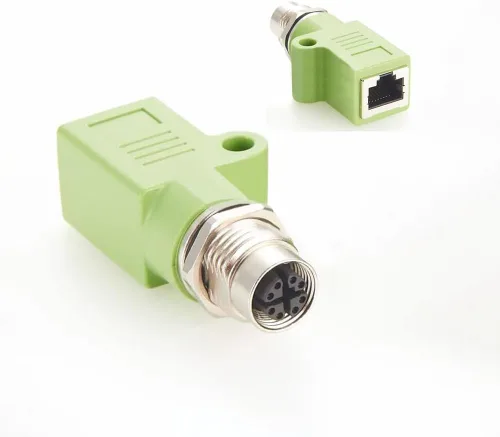 Miniatura 15 de Elecbee Adaptador de mamparo M12 a RJ45 impermeable M12 A Código 8 Pin hembra a RJ45 Jack de ángulo recto naranja
