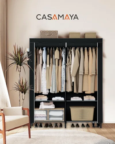 Miniatura 2 de CASAMAYA Armario portátil, armario de gran capacidad de 54.3 pulgadas con cubierta, organizador de almacenamiento de ropa con estantes y 2 varillas