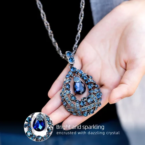 Miniatura 7 de Qlady Collar con colgante largo, suéter, cadena de gotas, collar de declaración, accesorios de joyería, colocación elegante para mujer