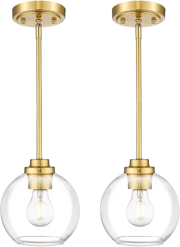 Lámpara Colgante Moderna de Oro Pulido, Lámpara Colgante de Globo de Mediados de Siglo con Vidrio Transparente para Isla de Cocina, Comedor,
