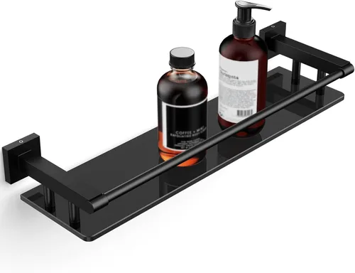 Miniatura 15 de Estantes de vidrio para baño, estante rectangular de acero inoxidable cromado de 20 pulgadas, estante de vidrio templado para montaje en pared