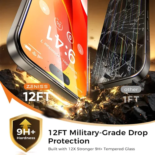 Miniatura 2 de NeverBreak Dureza 9H+ para iPhone 15 Pro Protector de Pantalla 12FT Protección de Grado Militar (Resistencia a Arañazos, Rompimiento, Caídas) 15 Pro