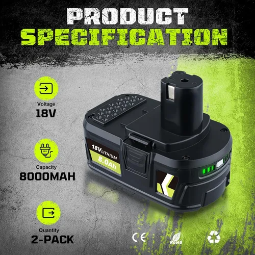 Miniatura 2 de Masione Paquete de 2 baterías P108 de 7.0 Ah compatibles con Ryobi 18 V batería de repuesto para baterías Ryobi 18V litio P108 P102 P103 P104 P105