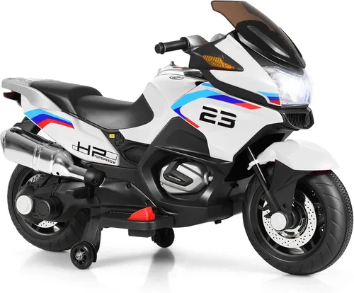 Miniatura 11 de Costzon Motocicleta de Montar para Niños, Motocicleta Eléctrica de Batería de 12V con Ruedas de Entrenamiento, Luces LED, Música, Pedal, Rojo