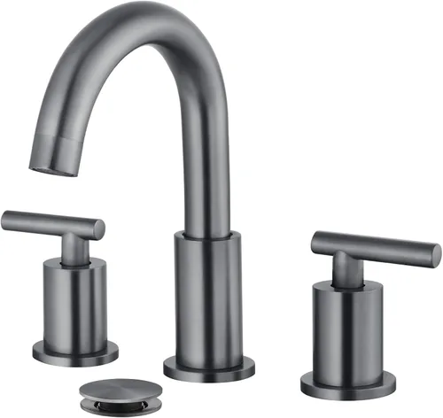 Miniatura 10 de gotonovo Grifo de Lavabo de Baño de 3 Orificios 2 Manijas con Desagüe Emergente con Válvulas Mezcladoras de Agua Caliente y Fría Grifo de Baño Negro