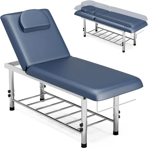 SyyBhb Mesa de masaje estacionaria profesional ajustable en altura, cama de examen resistente de 550 libras para tratamiento, respaldo ajustable,