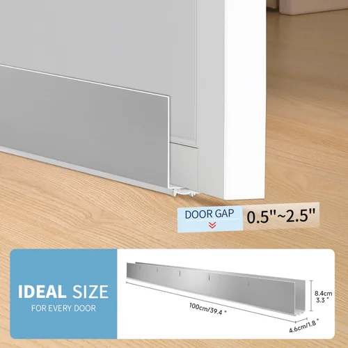 Miniatura 4 de Topes de corriente de aire de aluminio para puertas – 39' sellado de burletes para puertas exteriores e interiores Plata
