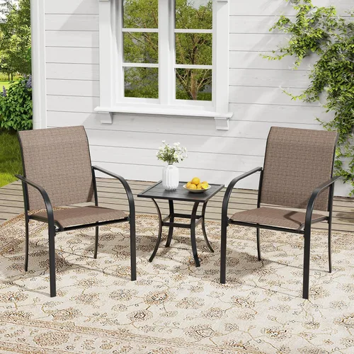 Miniatura 51 de VICLLAX Juego de 2 sillas de patio pequeñas para exteriores, juego de sillas apilables para patio y mesa de comedor cuadrada para porche delantero