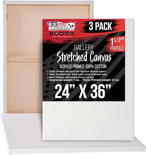 U.S. Art Supply Lienzos estirados XL para pintar, 24 x 36 pulgadas, profundidad de galería, 1-1/2 pulgadas de grosor, paquete de 3 – 12 onzas de