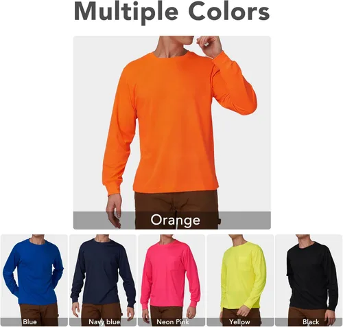 Miniatura 6 de A-SAFETY Playera de manga larga de seguridad de alta visibilidad, personalizable con logotipo (XS-6XL)