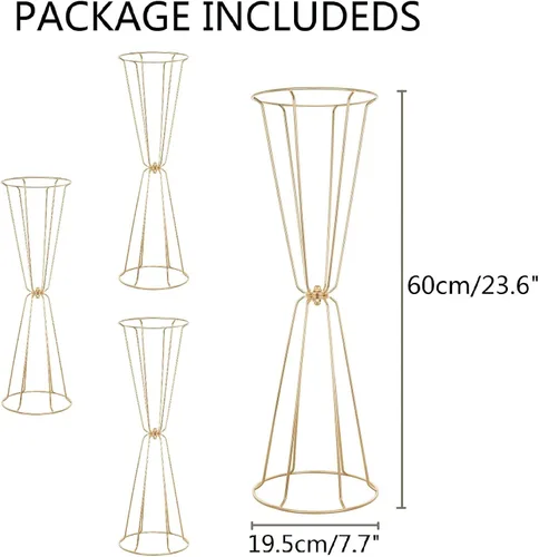 Miniatura 5 de Juego de 4 jarrones geométricos dorados para centros de mesa, soportes de flores de 23.6 pulgadas de alto para bodas, jarrones de trompeta florales