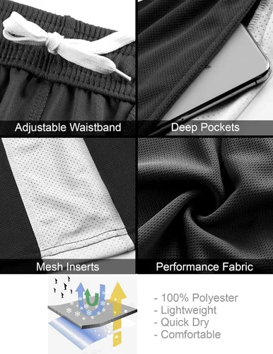 Miniatura 6 de Liberty Imports Paquete de 5 pantalones cortos de baloncesto atléticos de secado rápido para hombre, entrepierna de 9 pulgadas con bolsillos, ropa