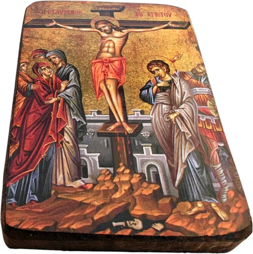 Miniatura 2 de Icono de madera griego cristiano ortodoxo madera de la crucifixión / A0
