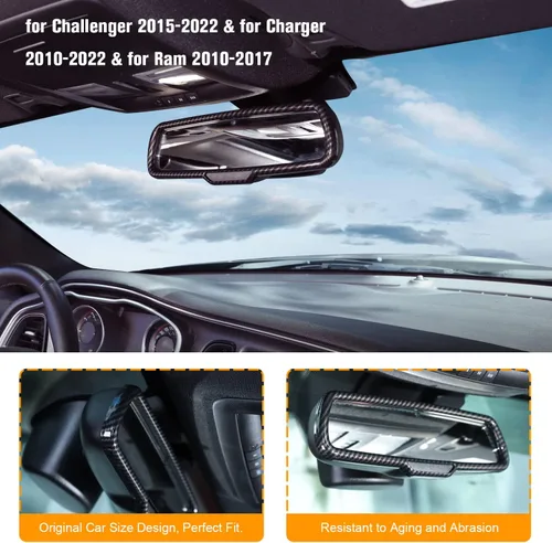 Miniatura 2 de RAZPOY Cubierta de espejo retrovisor interior para Dodge Challenger 2015-2024 y Charger Durango 2011-2024 y Ram 2010-2017, fibra de carbono