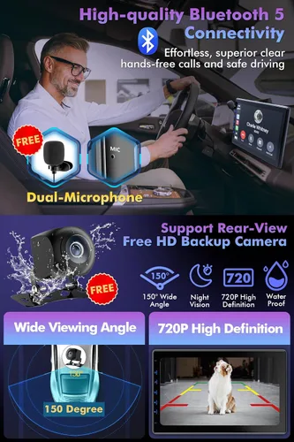 Miniatura 6 de Pantalla táctil de 10" para coche, utilizada para Apple Carplay inalámbrico Android Auto MirrorLink, estéreo de coche portátil con Bluetooth, cámara
