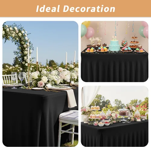 Miniatura 7 de Fixwal Paquete de 2 manteles de elastano negro para mesa rectangular de 4 pies, falda de mesa para fiesta, espectáculo, boda y cumpleaños