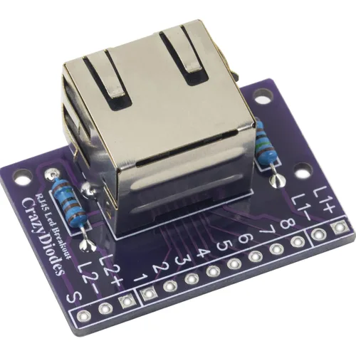 Miniatura 4 de 4pcs RJ45 Ethernet conector Breakout Board 13 Pin con 2 luz LED, 4 cabezales de pin macho