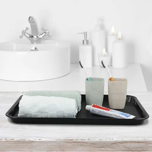 Miniatura 6 de Teyyvn Bandeja de plástico negra para servir comida rápida, 17.3 x 13.4 in, bandeja rectangular para alimentos