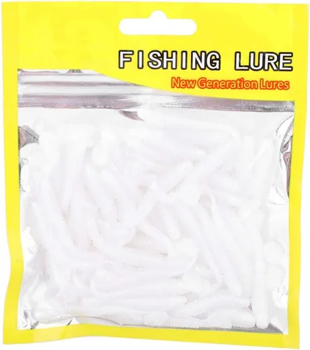 50 señuelos de pesca suaves de 2.0 in, cebo de pesca de plástico, cola en T, cebos para gusanos, accesorios de aparejos de pescado, 9 colores Blanco