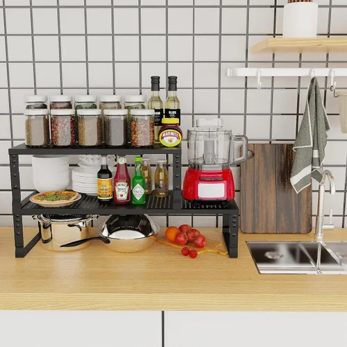 Miniatura 4 de Jojocross Organizador de estante de gabinete expandible, almacenamiento para estantes de especias para cocina, apilable, ajustable, despensa, 1