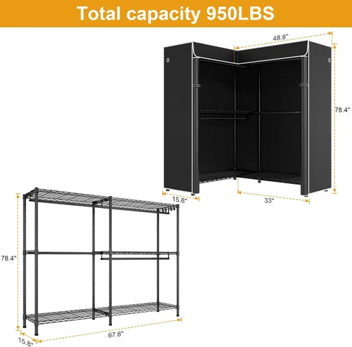 Miniatura 3 de ULIFHOME E15C Pro - Perchero en forma de L para esquina, perchero independiente para colgar ropa, sistema de armario resistente de 48.8 pulgadas