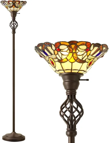 Miniatura 6 de Torchiere - Lámpara de pie para sala de estar, luz LED de lectura de pie para dormitorio con pantalla de vidrio para sala de estar, esquina