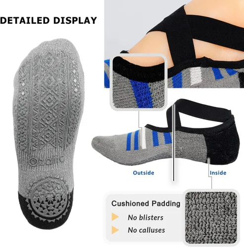 Miniatura 83 de Ozaiic - Calcetines de yoga para mujer con correas y agarres antideslizantes, ideales para pilates, Pure Barre, ballet, danza y entrenamiento
