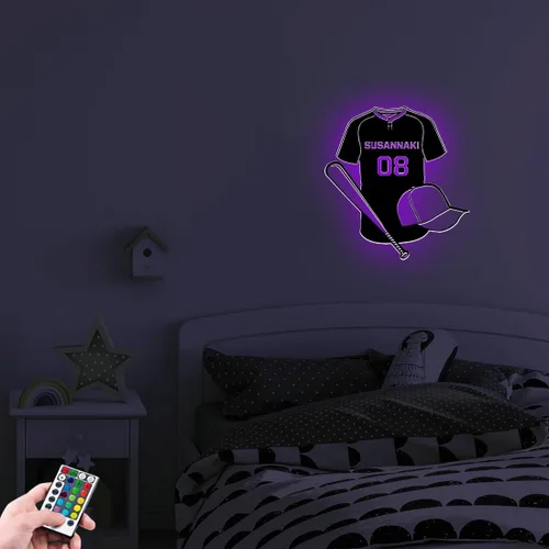 Miniatura 7 de Letrero de metal de jersey deportivo personalizado con luz LED, nombre y número personalizado, letrero de neón con nombre personalizado, decoración