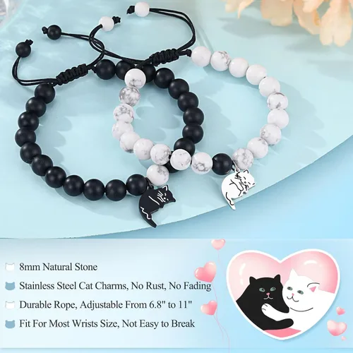 Miniatura 4 de UNGENT THEM Pulseras a juego con diseño de gato lindo para parejas, regalo de Navidad, aniversario, cumpleaños, "I Love You", para mujeres y hombres