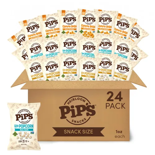 Miniatura 11 de Palomitas de Maíz Mini Tradicional de Pipcorn por Heirloom Pip's Snacks - Sal Marina, 1 oz 24 pz - Paquetes de Snack Saludables y Sin Gluten, Maíz
