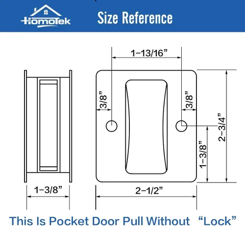 Miniatura 2 de HOMOTEK Tirador de puerta de bolsillo de privacidad, sin bloqueo, reemplaza el tirador viejo o dañado para puerta corrediza, 2-3/4 x 2-1/2 pies