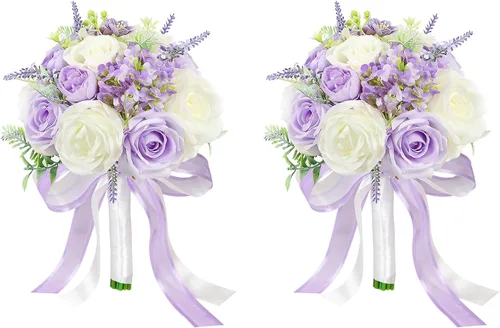 Miniatura 13 de Juego de 4 ramos para dama de honor para boda - Ramos de flores artificiales de 7 pulgadas para decoración de centros de mesa de ceremonia y Azul