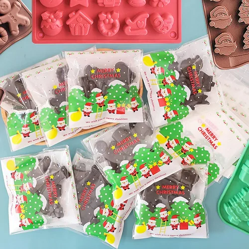 Miniatura 5 de Moldes de silicona para chocolate de Navidad, paquete de 5 moldes de silicona para dulces de Navidad con 20 bolsas de dulces de Navidad