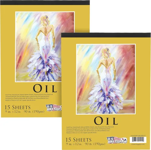 U.S. Art Supply Bloc de pintura al óleo de alta calidad de 9 x 12 pulgadas (paquete de 2, 30 hojas en total) – 90 libras (6.70 oz/m²) – Papel pastel