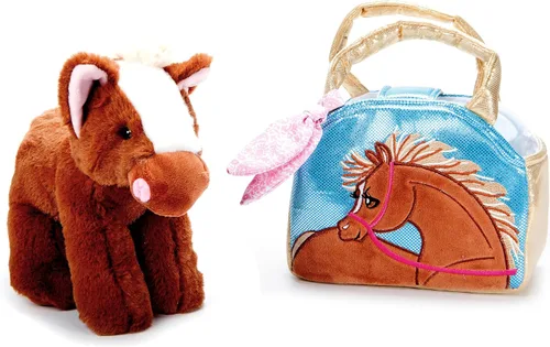 The Petting Zoo Juego de peluche y bolso de caballo marrón, regalos para niños, juguete de animales de vida silvestre, juguete de peluche de caballo