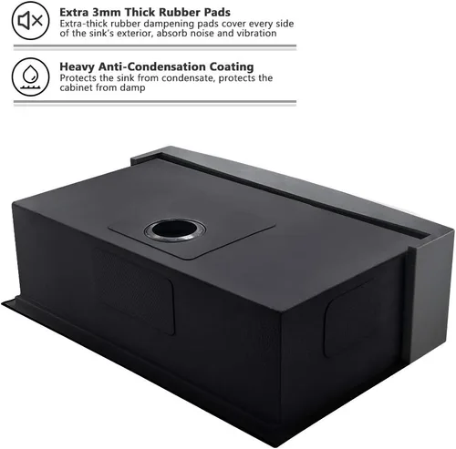 Miniatura 6 de Fregadero de cocina negro de 84 cm para casa de campo con estación de trabajo-VASOYO 33x22 Fregadero de cocina negro de acero inoxidable para casa