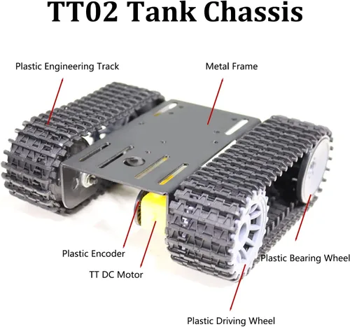 Miniatura 3 de Kit profesional de chasis de coche tanque con 2 pistas de plástico y motor TT de 2 piezas, plataforma de chasis de tanque de oruga TT02 para Arduino