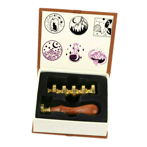 Miniatura 18 de Juego de sellos de cera de animales con 7 cabezas de latón extraíbles y 1 mango de madera, sello de cera retro para gatos, pájaros, mariposa, abeja