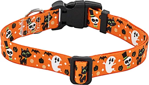 Miniatura 2 de Mihqy - Collar de perro de Halloween con diseño de fantasma, murciélago y calabaza, ajustable para perros pequeños, medianos y grandes, Halloween, M